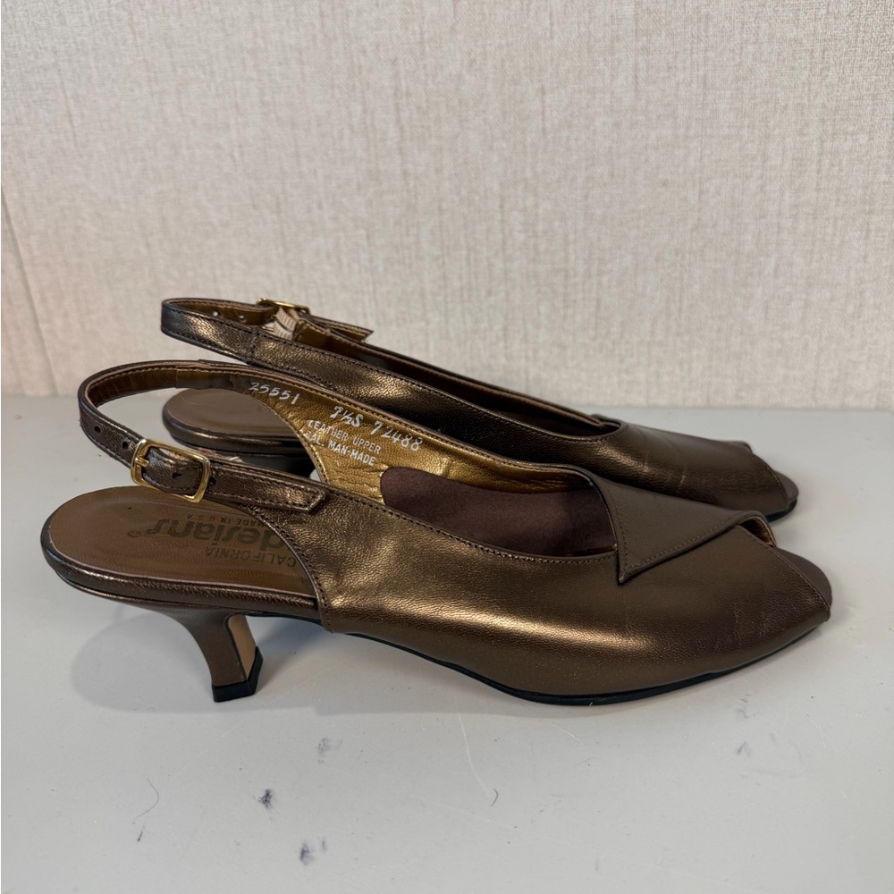 magdesians women's shoes Peep Toe Slingback‎ Kitten Heel Size 7S Brown